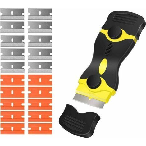 Glass ceramic scraper stainless steel glass ceramic hob scraper with 10 plastic squeegees + 10 pieces of metal blades, for removing labels, glue and decals-Fei Yu (1/4)