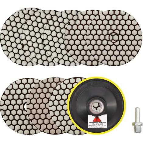 Disque Diamant polissage 100 mm, 8 pièces grain 50x3/100x2/200/400/800, support M14 et adaptateur, pour Granit, marbre, pierre Artificielle, Quartz (1/5)