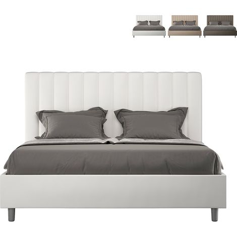 Letto matrimoniale con rete imbottito 160x190 similpelle bianco Agueda (1/5)
