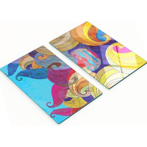 Juego de dos tablas de cocina de cristal con elementos abstractos, 2x30x52 cm.