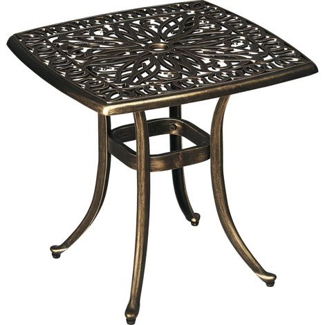 Table appoint terrasse trou parasol – Diamètre 38 mm – Aluminium moulé – 54 x 54 cm – Bronze
