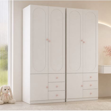 Pack de 2 armarios roperos de 2 puertas, 80 x 50 x 200 cm, MDF blanco - CHICFURN (1/5)