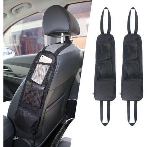 FENOPLASTICAOrganisateur Latéral de Siège,2pcs Sac de Rangement, Support de Téléphone, Poche en Filet pour Tous les Sièges d'auto de Passager Avant pour Voitures, Camions (1/4)