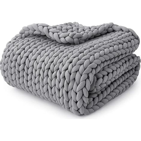 Kuscheldecke, weiche Strickdecke, Winterdecke, bequeme, leichte Decke, warme Plüschdecke, Gewichtsdecke für Sofa, Bett, Sessel, Blau, 50 x 50 cm (1/4)