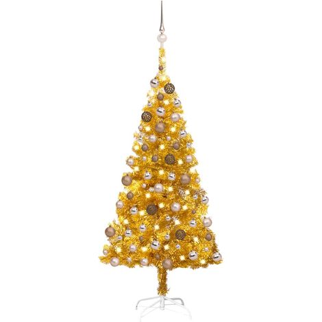Albero di Natale Preilluminato con Palline Oro 150 cm PET vidaXL (1/5)