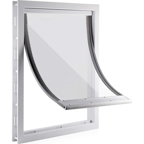 CCYKXA Hundeklappe mit weicher, transparenter Magnetklappe und Schnappverschluss, hochwertige Katzenklappe aus PVC-Kunststoff (L, Weiß) (1/5)