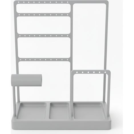 Soporte organizador gris para joyas, ideal para pendientes, collares y pulseras. (1/3)