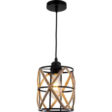 Suspension Lustre créatif en fer forgé corde de chanvre 17x20cm (1/3)