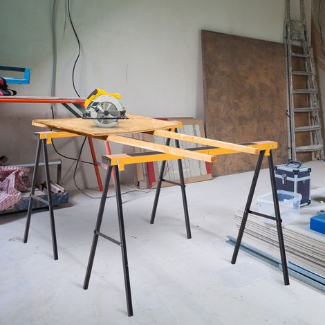 Lot 2 Chevalets de Travail Pliables et Transportables, Planche Caoutchouc Antidérapante, Charge Max 250kg (1/5)