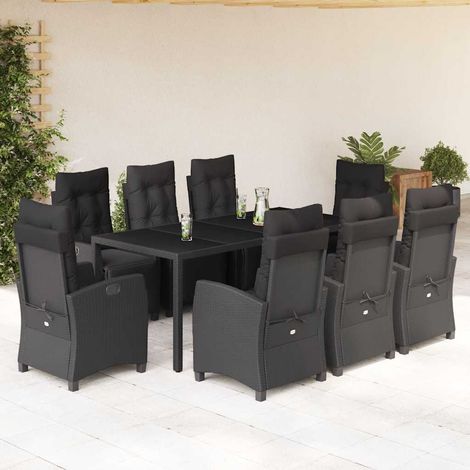 Ensemble à manger de jardin 9pcs coussins noir résine tressée (1/5)