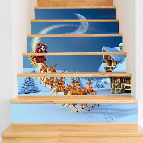 6 stickers de Noël motif joli, autocollant escalier sol mur décoration maison (1/4)