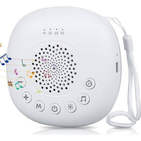 White Noise Machine Baby, ayuda a dormir bebé con 9 colores de luz, portátil Sound Machine Adultos Niños, Máquina de sonido de ruido blanco 22 sonidos USB recargable 3 ajustes de temporizador (1/5)
