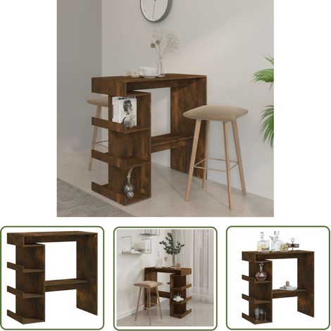 The Living Store Bartisch mit Regal Räuchereiche 100x50x101,5 cm Holzwerkstoff - Esstisch - Bartisch - Stehtisch - Kücheninsel - Wohnzimmertisch (1/5)