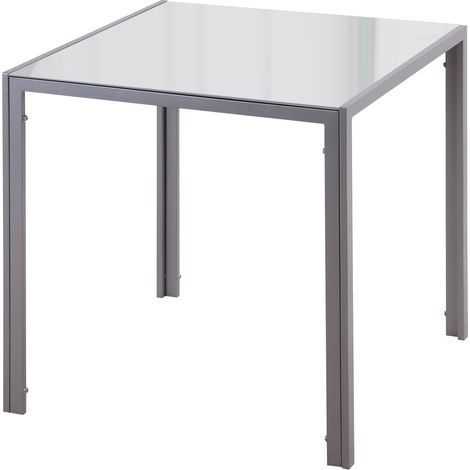 HOMCOM Tavolo Moderno Quadrato in Metallo e Vetro da Cucina e Salotto 75x75x75cm (1/5)