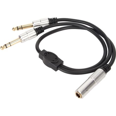 Câble répartiteur en Y mono femelle vers double mâle 6,35 mm (1/4 pouce) pour amplificateur, microphone et haut-parleur (0,5 m). (1/5)