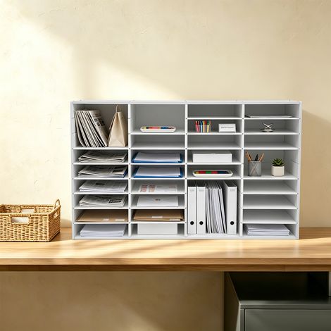 Organiseur de documents à 36 compartiments, porte-documents de bureau, boîte aux lettres de bureau, tableau en PVC, organiseur de fichiers et de documents, blanc, 100 x 30 x 61 cm (1/5)