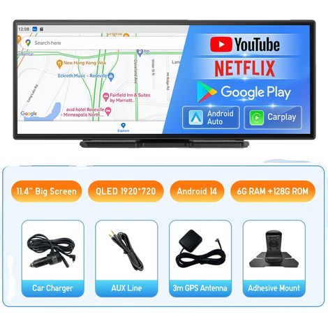 Dashcam, Android 14, sistema a doppia fotocamera, 6 GB di RAM, senza slot per scheda TF. (1/2)