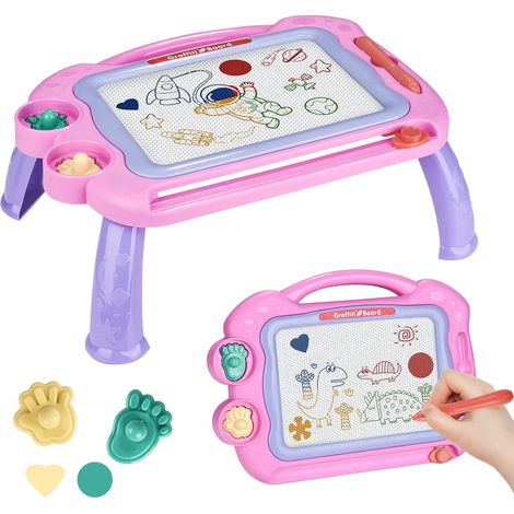 Planche à dessin magique pour enfants, tablette à dessin avec pieds, effaçable 4 couleurs, tableau à dessin magnétique coloré, jouets éducatifs pour g (1/5)