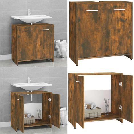 Badschrank Räuchereiche 60x33x60 cm Holzwerkstoff - Badeschrank - Badezimmermöbel - Holzschränke - Schrank - Aufbewahrung - Home & Living