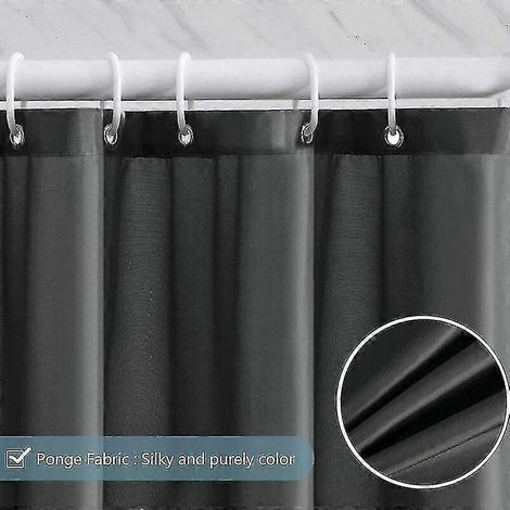 Rideau de douche 240 x 200 cm, avec 16 crochets, extra large, lesté, résistant à la moisissure, gris foncé, imperméable, grand rideau de bain, en polyester. (1/3)