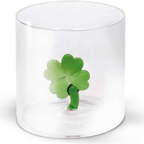 WD LifeStyle Bicchiere Vetro Borosilicato Cc 250 ml Decoro Quadrifoglio (1/2)
