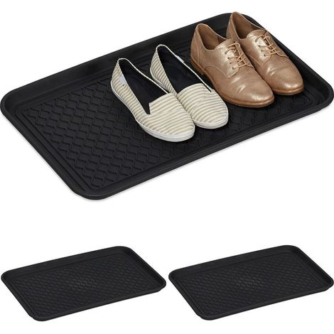 Noir Plateaux XL Chaussures, Lot de 3, Supports pour Souliers mouillés, 60 x 40 cm, Larges bacs en Plastique (1/5)