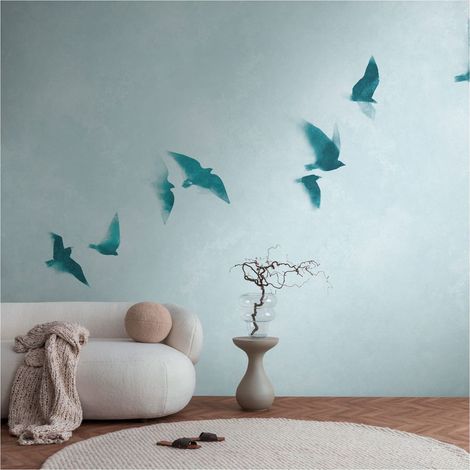 Sfondo fotografico Profhome 399231 Carta da parati TNT goffrata a caldo liscia con uccelli opaca blu blu-turchese 3,71 m x 2,8 m (1/5)