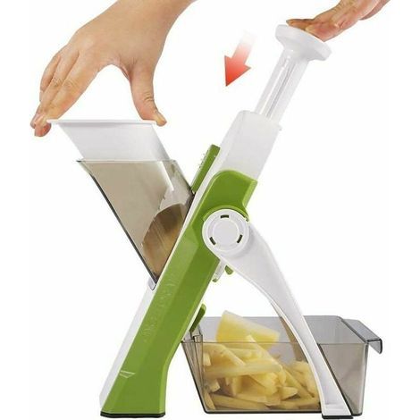 Trancheuse à légumes multifonction manuelle de cuisine lame en acier inoxydable trancheuse carrée Juliette frites verticales (vert frais [matériau de qualité alimentaire] avec trous pour broye