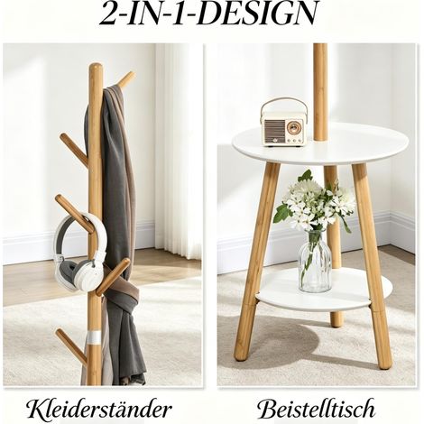 Porte-manteau sur pied moderne avec plateau rond et crochets verticaux, élégant support d'entrée, valet vestiaire multifonctionnel (1/5)