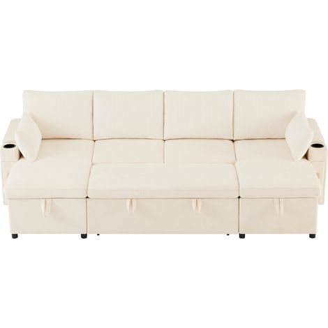 Canapé convertible 4 places en U, avec porte‑gobelets, rangement intégré et fonction lit, coussins inclus – Beige pour salon ou appartement (1/5)