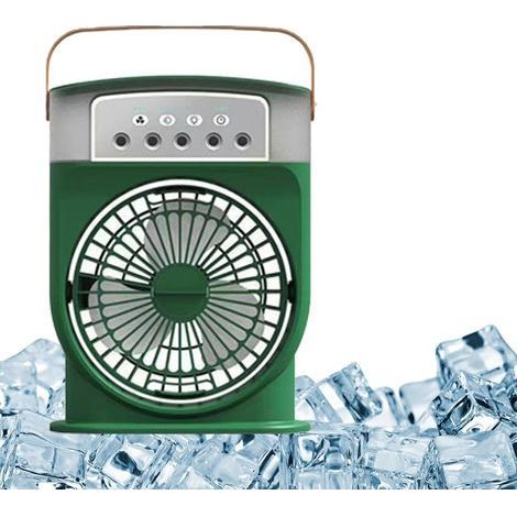 Raffrescatore d'aria portatile, ventilatore evaporativo con 3 ventole, mini ventilatore da tavolo con funzione spray e luce notturna, verde (1/5)