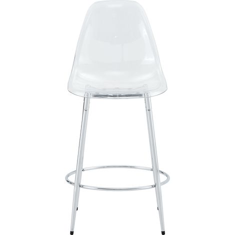 Ensemble table de bar et 2 tabourets transparents, plateau rond en verre 89 cm, hauteur 92 cm, structure métallique argentée (1/5)