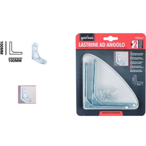 Kaela - Set 2 Pz Lastrina Ad Angolo 100mm Sostegno Staffa Angolare Con Viti Mobili 91214 - (1/2)