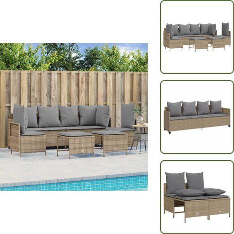 5-tlg. Garten-Sofagarnitur mit Kissen Beige Poly Rattan - Gartenmöbel - Outdoor Möbel - Rattan Gartenmöbel - Lounge Set - Sofasitzgruppe