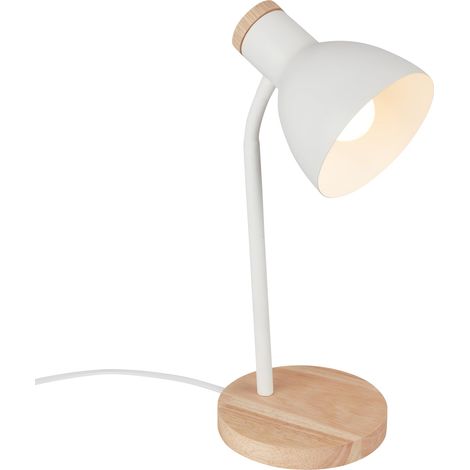 - Lampe de table avec interrupteur à fil, orientable, E14, max. 10W, bureau, chevet, salon à poser, lampe à poser, table, 14x38 cm, blanc-bois (1/5)