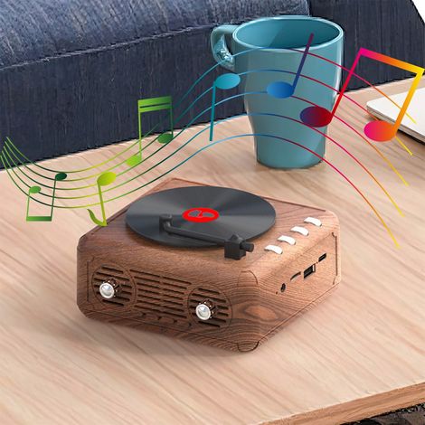 Tourne-Disque - Bluetooth Sans Fil - Haut-Parleur Portable Mini - Compatible Carte - Subwoofer Intégré - Pour Décoration Intérieure - 1 Pièce (1/5)
