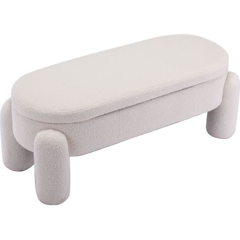 Storage Bench Stool in Faux Fur End of Bed Bedroom Bench Modern Window Seat for Entryway Bedroom Living Room Hallway, White, Wahson