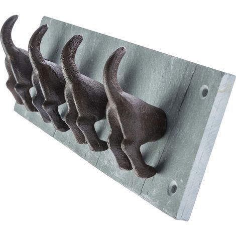 HOMESCAPES Modern Dog Tail Coat Hooks Cast Iron and Slate Wall Mounted Design