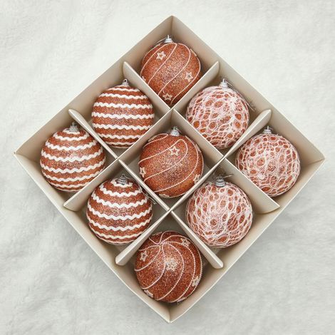 Lot de 9 boules de Noël 8 cm or rose, coffret décoratif pour sapin de Noël, décoration de fête (1/3)