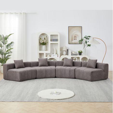 Geschwungenes modulares Chenille-Sofa mit 2 Kissen, symmetrisches halbrundes Modul grau HAVRYA (1/5)