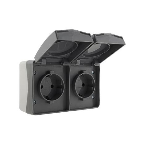 NUQUI Feuchtraum Doppel-Steckdose horiz. IP54, Aufputz, 250V/ 16A (1/5)