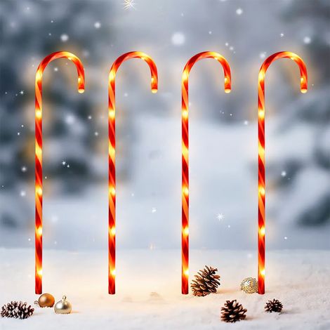 XL LED Zuckerstangen für Außen mit Timer 74 cm - 4er Set - Gartendeko Weihnachts Stecker Batterie betrieben