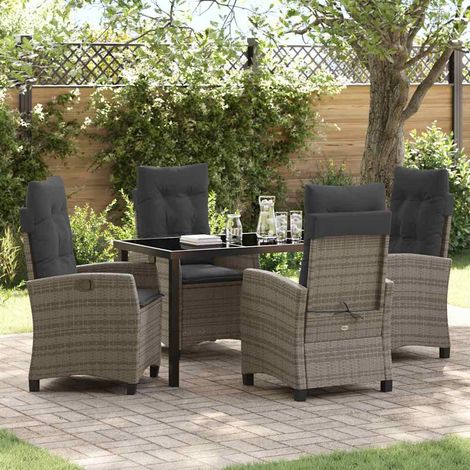 vidaXL Garten Essgruppe mit Kissen 5 pcs Grau Poly-Rattan (1/5)