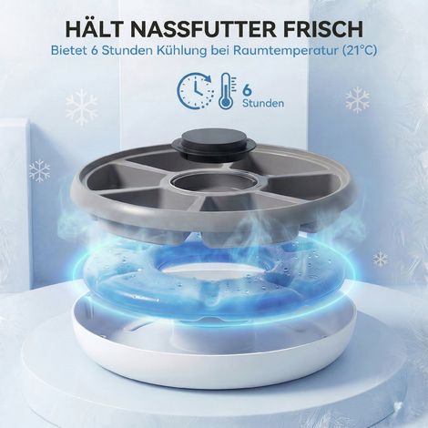 Distributeur automatique de croquettes sans fil, programmateur jusqu'à 6 repas, écran LED, bloc réfrigérant gris (1/5)