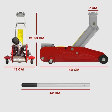 Cric hydraulique compact protection contre la surcharge SUV 2T 120-300mm Rouge Jaune