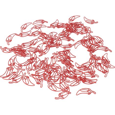 Lot de 100 trombones décoratifs mignons en forme de poivron rouge, avec boîte transparente pour le bureau (1/5)