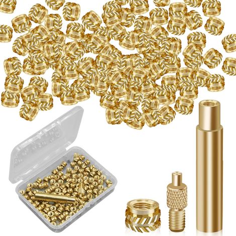 120 pièces inserts filetés m3, d'écrou en laiton M3 x 4 x 5 inserts chauffants m3, 1 pointe d'inserts thermorégulés M3 et 1 adaptateur de soudure, inserts filetés métal pièces d'impression 3D (1/5)