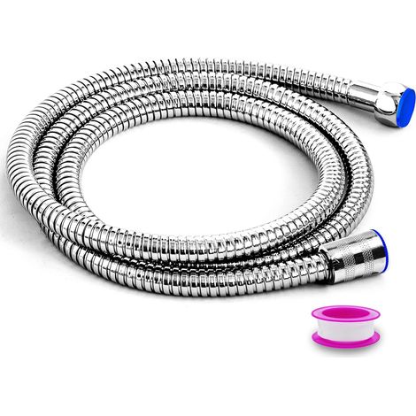 1 - Flexible de douche - Tuyau de douche - Anti-torsion et anti-rayure - Pour robinet et pommeau de douche - Chromé - 150cm (1/5)