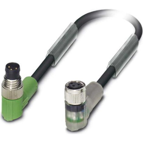 Phoenix Contact M8/M8 Verbindungsleitung mit LED 1xStift/1xBuchse gewinkelt 3/3-pol. A-Kodierung, 24V, 4A, Aderanzahl 3, Länge 0,6 Meter Bauform Seite 1 1xM8 gewinkelt Stift - 1 Stück