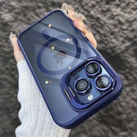 (iPhone 11 Pro, bleu foncé) Étui de téléphone magnétique antichoc pour iPhone avec support et protection d'objectif en verre.
